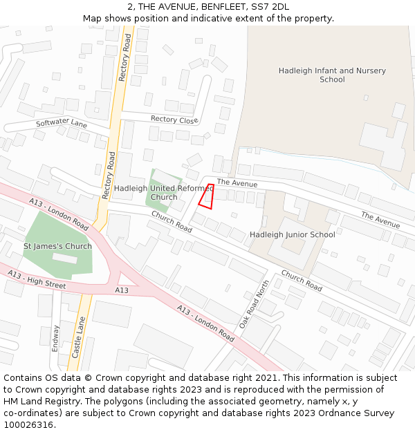 2, THE AVENUE, BENFLEET, SS7 2DL: Location map and indicative extent of plot