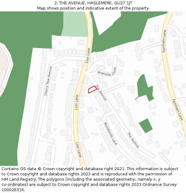 2, THE AVENUE, HASLEMERE, GU27 1JT: Location map and indicative extent of plot