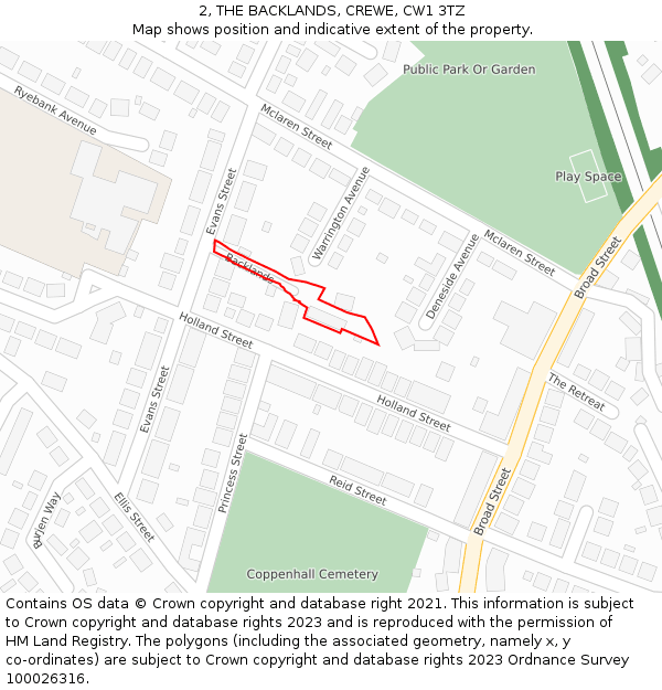 2, THE BACKLANDS, CREWE, CW1 3TZ: Location map and indicative extent of plot