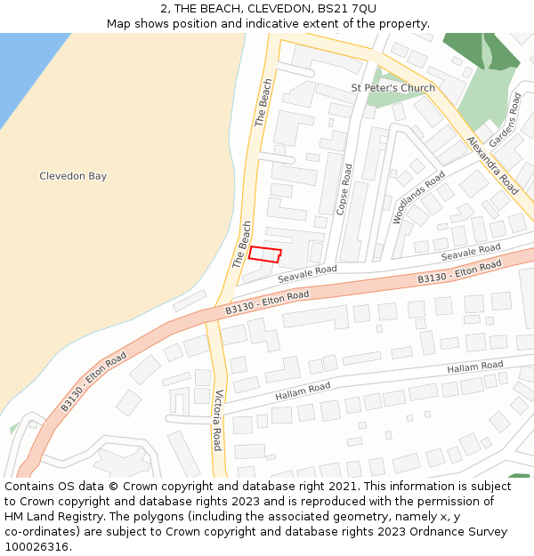 2, THE BEACH, CLEVEDON, BS21 7QU: Location map and indicative extent of plot