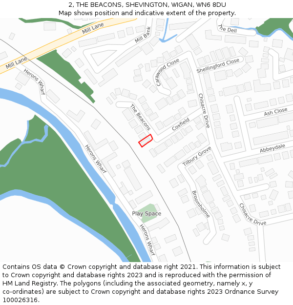 2, THE BEACONS, SHEVINGTON, WIGAN, WN6 8DU: Location map and indicative extent of plot