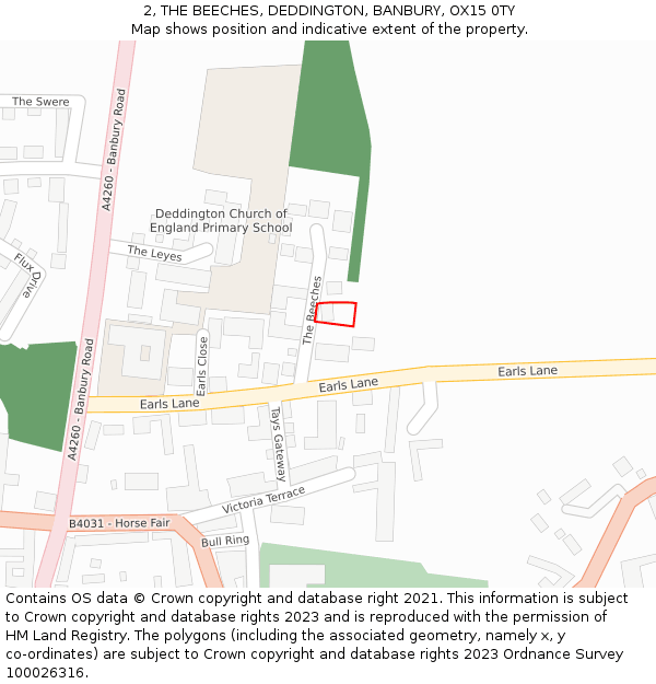 2, THE BEECHES, DEDDINGTON, BANBURY, OX15 0TY: Location map and indicative extent of plot