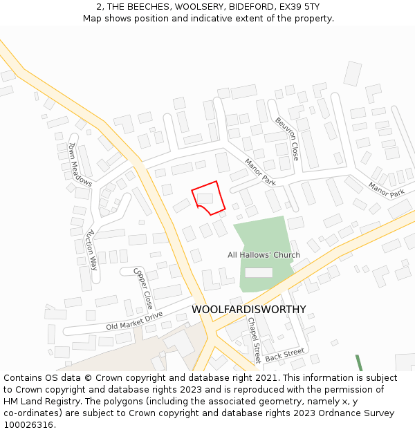 2, THE BEECHES, WOOLSERY, BIDEFORD, EX39 5TY: Location map and indicative extent of plot