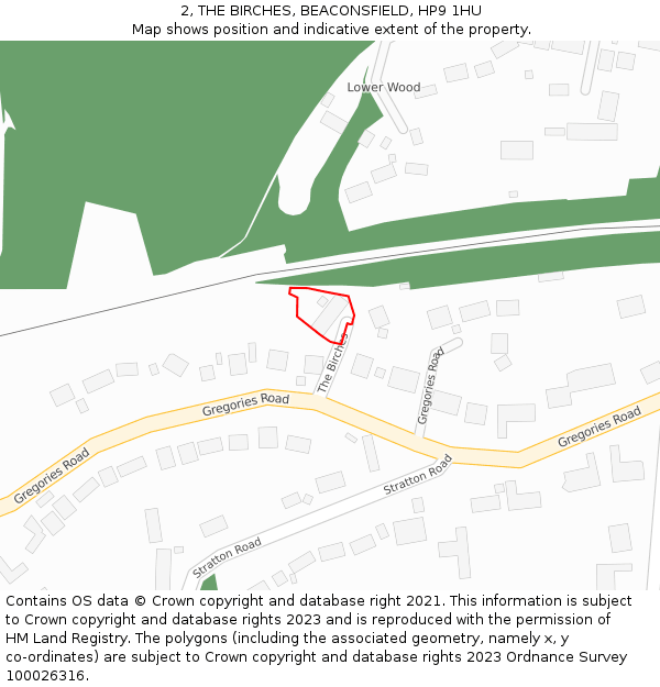 2, THE BIRCHES, BEACONSFIELD, HP9 1HU: Location map and indicative extent of plot