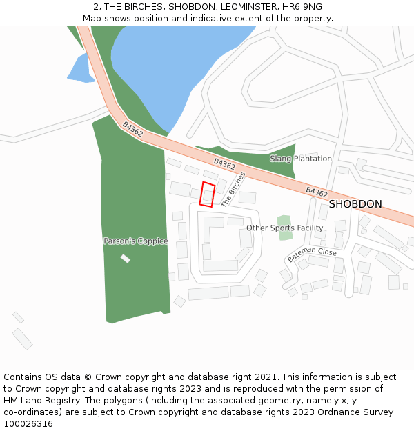 2, THE BIRCHES, SHOBDON, LEOMINSTER, HR6 9NG: Location map and indicative extent of plot