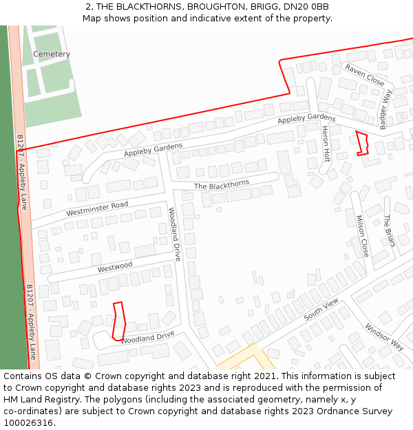 2, THE BLACKTHORNS, BROUGHTON, BRIGG, DN20 0BB: Location map and indicative extent of plot