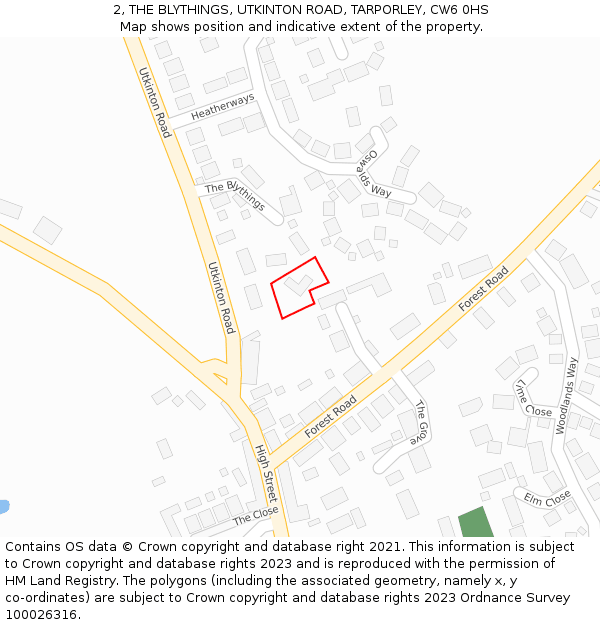 2, THE BLYTHINGS, UTKINTON ROAD, TARPORLEY, CW6 0HS: Location map and indicative extent of plot