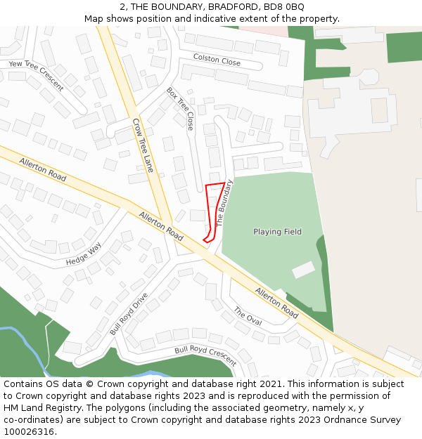 2, THE BOUNDARY, BRADFORD, BD8 0BQ: Location map and indicative extent of plot