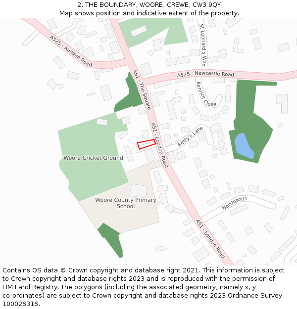 2, THE BOUNDARY, WOORE, CREWE, CW3 9QY: Location map and indicative extent of plot