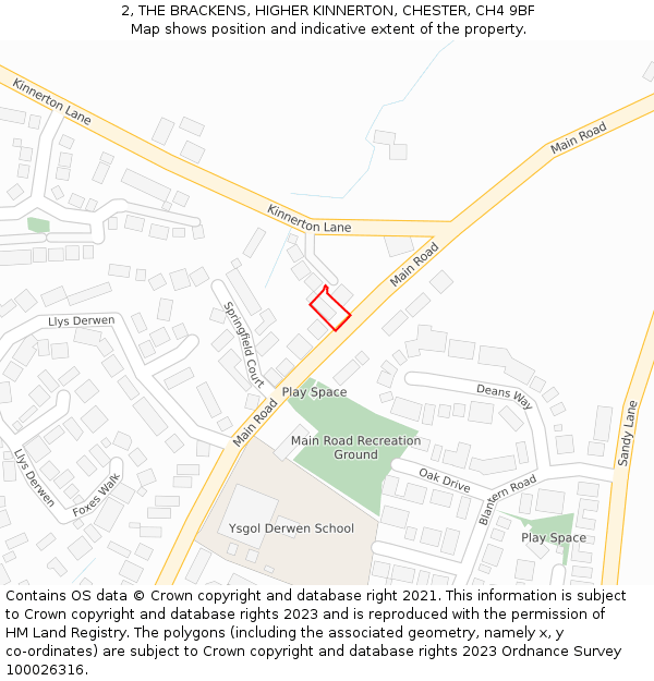 2, THE BRACKENS, HIGHER KINNERTON, CHESTER, CH4 9BF: Location map and indicative extent of plot
