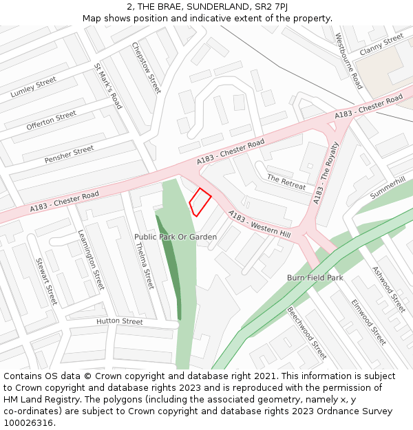 2, THE BRAE, SUNDERLAND, SR2 7PJ: Location map and indicative extent of plot
