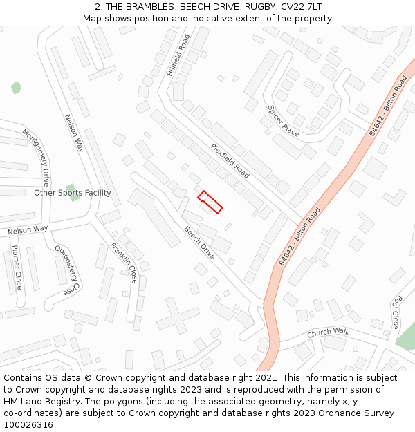 2, THE BRAMBLES, BEECH DRIVE, RUGBY, CV22 7LT: Location map and indicative extent of plot