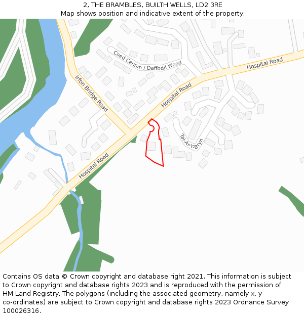 2, THE BRAMBLES, BUILTH WELLS, LD2 3RE: Location map and indicative extent of plot