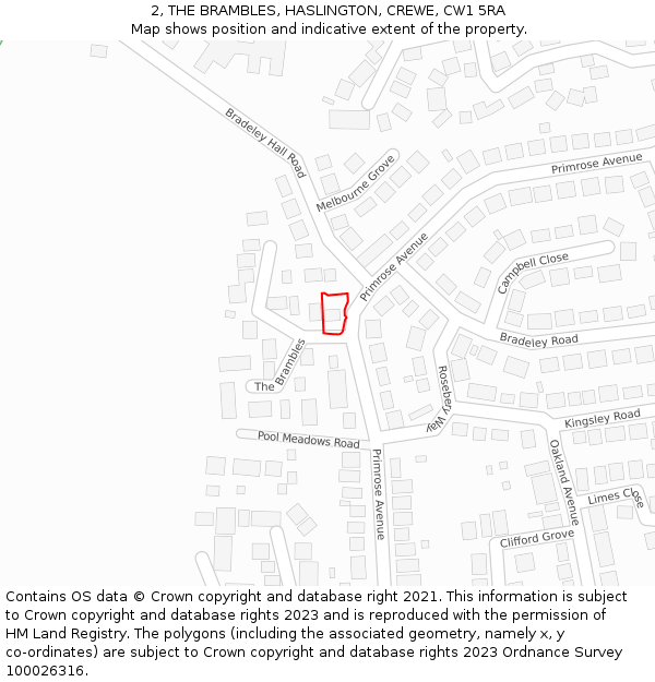 2, THE BRAMBLES, HASLINGTON, CREWE, CW1 5RA: Location map and indicative extent of plot