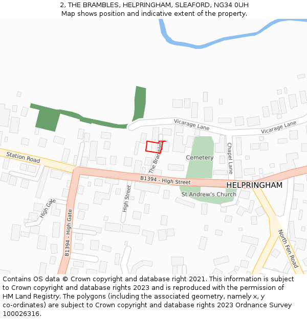 2, THE BRAMBLES, HELPRINGHAM, SLEAFORD, NG34 0UH: Location map and indicative extent of plot