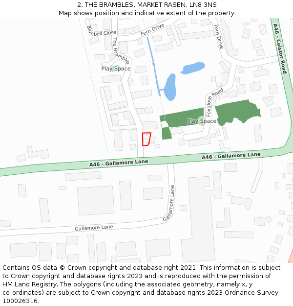 2, THE BRAMBLES, MARKET RASEN, LN8 3NS: Location map and indicative extent of plot