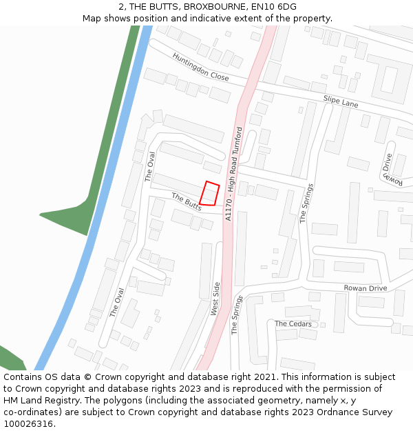 2, THE BUTTS, BROXBOURNE, EN10 6DG: Location map and indicative extent of plot