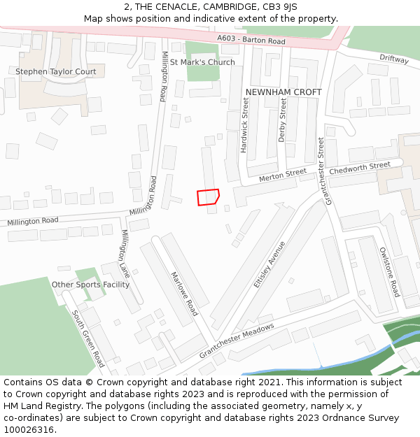 2, THE CENACLE, CAMBRIDGE, CB3 9JS: Location map and indicative extent of plot