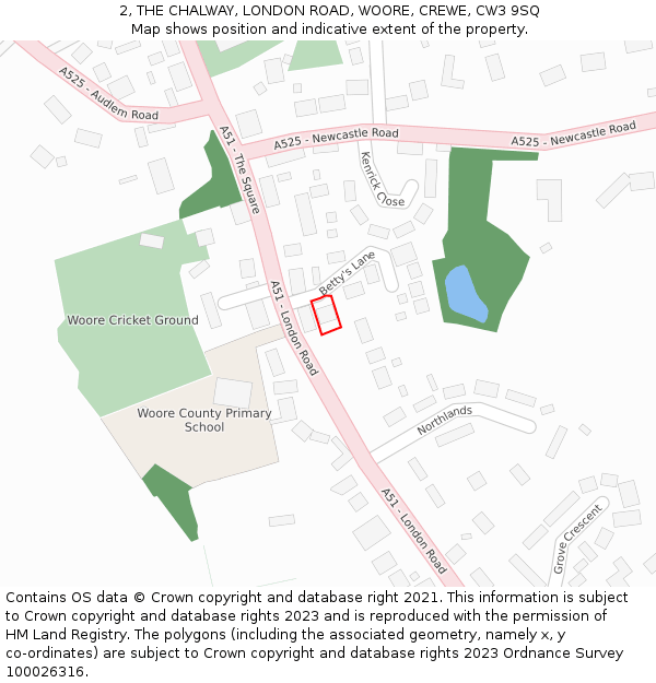 2, THE CHALWAY, LONDON ROAD, WOORE, CREWE, CW3 9SQ: Location map and indicative extent of plot