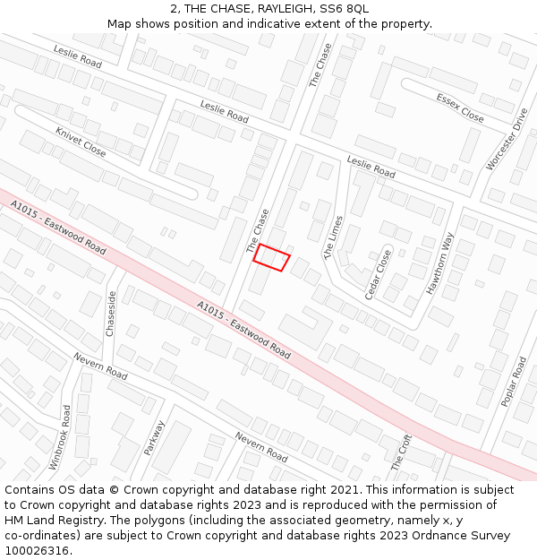 2, THE CHASE, RAYLEIGH, SS6 8QL: Location map and indicative extent of plot