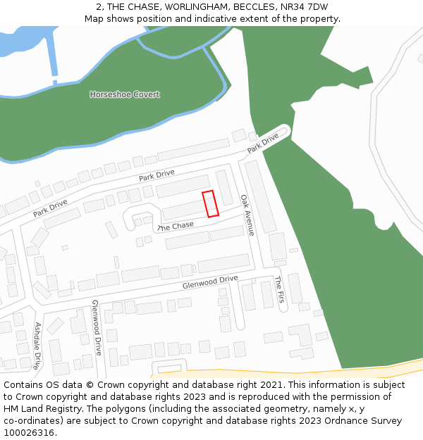2, THE CHASE, WORLINGHAM, BECCLES, NR34 7DW: Location map and indicative extent of plot
