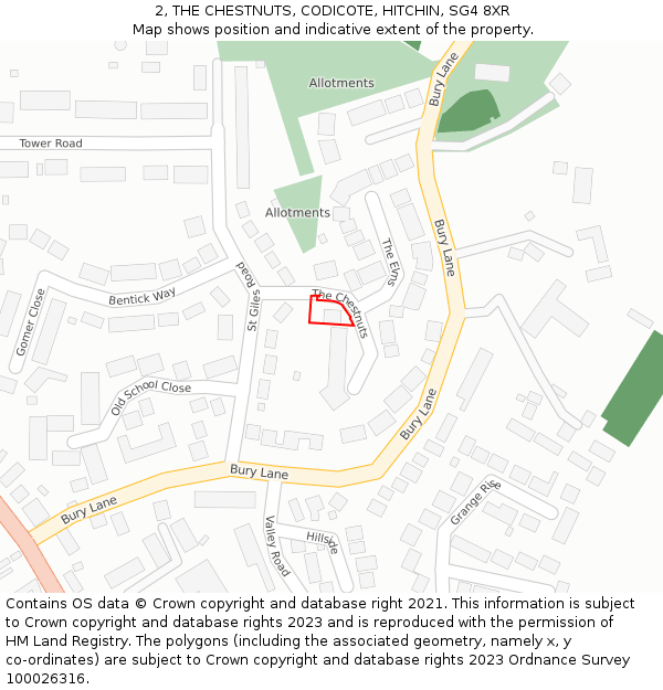 2, THE CHESTNUTS, CODICOTE, HITCHIN, SG4 8XR: Location map and indicative extent of plot