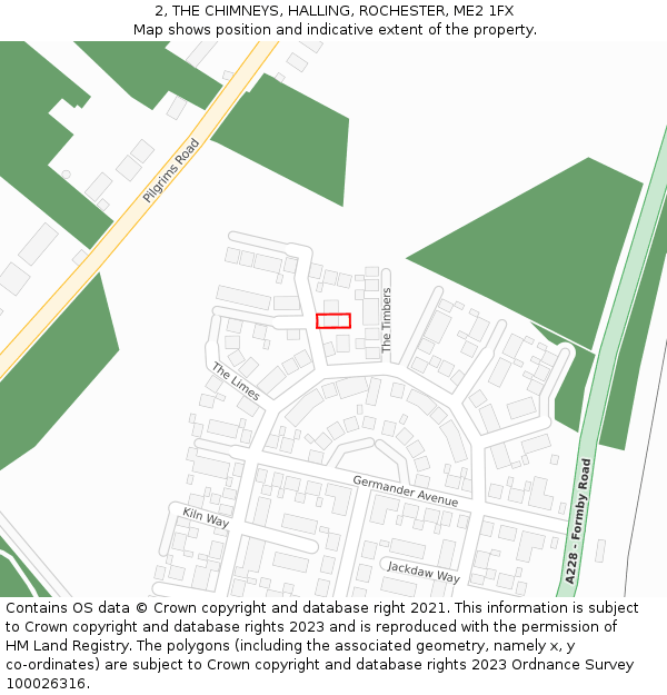 2, THE CHIMNEYS, HALLING, ROCHESTER, ME2 1FX: Location map and indicative extent of plot