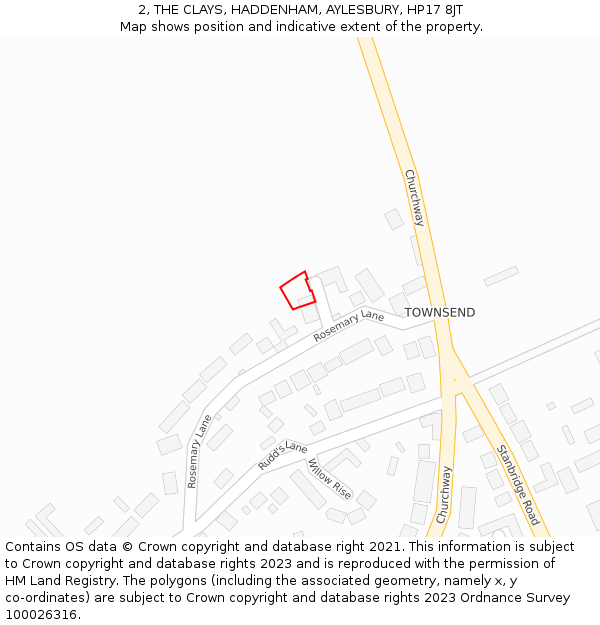 2, THE CLAYS, HADDENHAM, AYLESBURY, HP17 8JT: Location map and indicative extent of plot