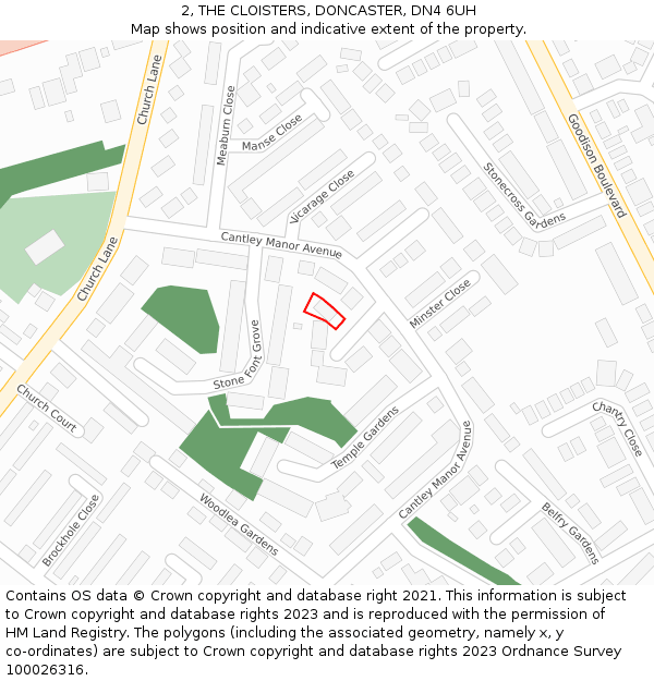 2, THE CLOISTERS, DONCASTER, DN4 6UH: Location map and indicative extent of plot