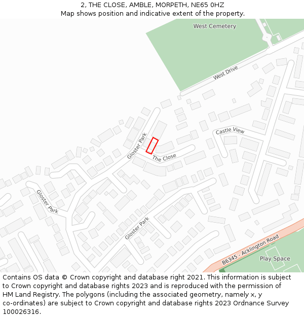 2, THE CLOSE, AMBLE, MORPETH, NE65 0HZ: Location map and indicative extent of plot