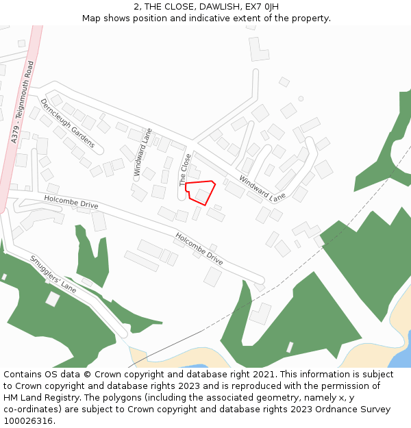 2, THE CLOSE, DAWLISH, EX7 0JH: Location map and indicative extent of plot