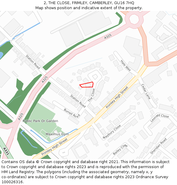 2, THE CLOSE, FRIMLEY, CAMBERLEY, GU16 7HQ: Location map and indicative extent of plot