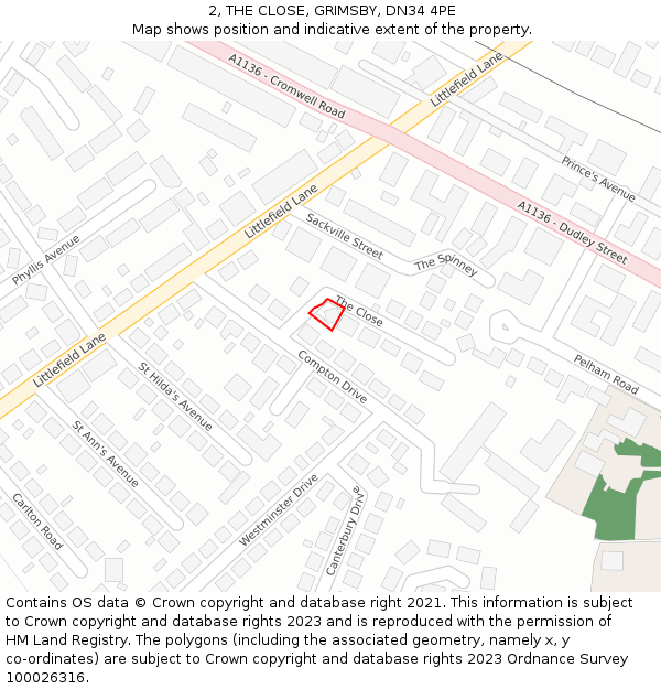 2, THE CLOSE, GRIMSBY, DN34 4PE: Location map and indicative extent of plot