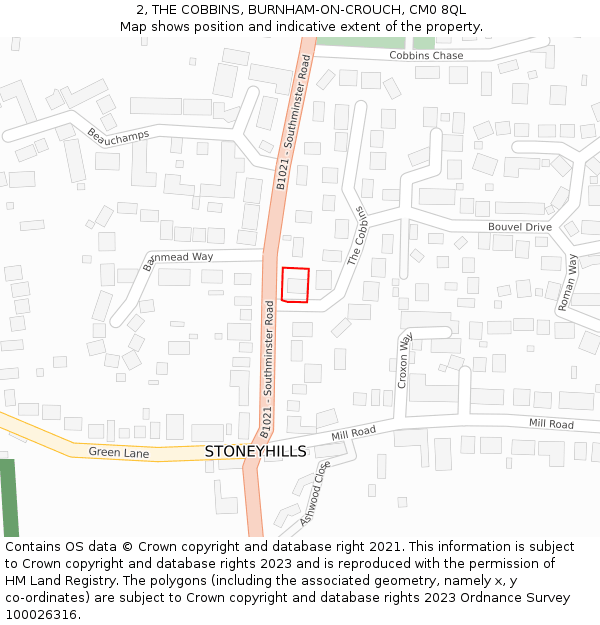 2, THE COBBINS, BURNHAM-ON-CROUCH, CM0 8QL: Location map and indicative extent of plot