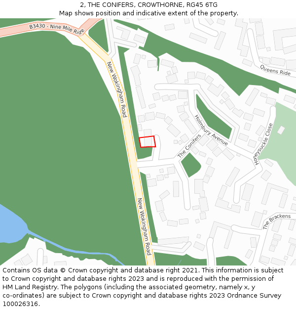 2, THE CONIFERS, CROWTHORNE, RG45 6TG: Location map and indicative extent of plot