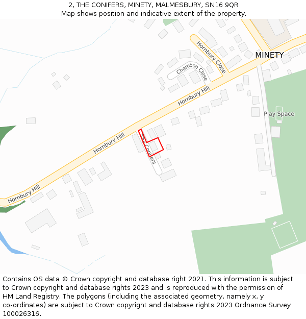 2, THE CONIFERS, MINETY, MALMESBURY, SN16 9QR: Location map and indicative extent of plot