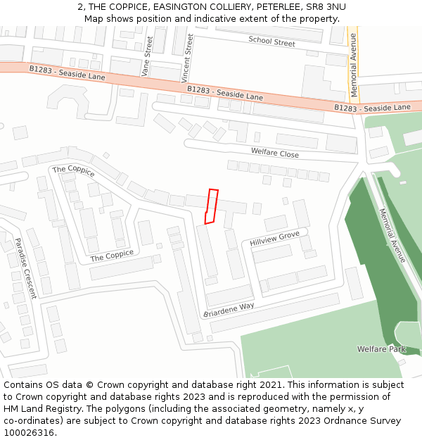 2, THE COPPICE, EASINGTON COLLIERY, PETERLEE, SR8 3NU: Location map and indicative extent of plot
