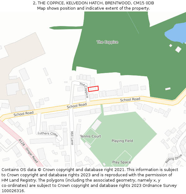 2, THE COPPICE, KELVEDON HATCH, BRENTWOOD, CM15 0DB: Location map and indicative extent of plot