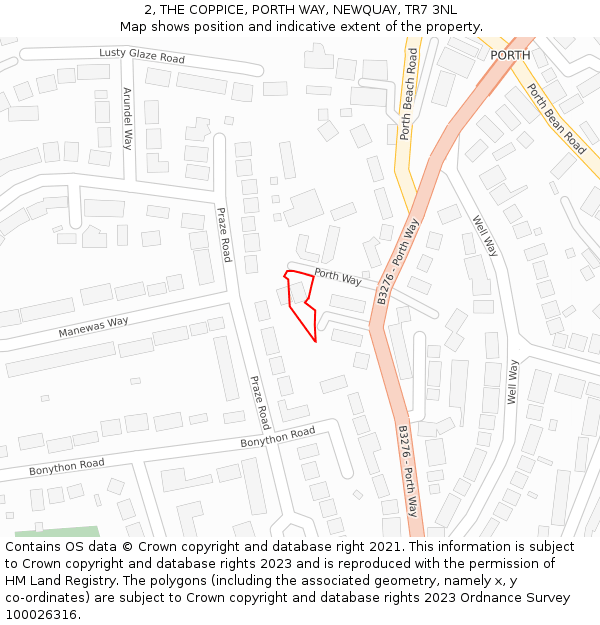 2, THE COPPICE, PORTH WAY, NEWQUAY, TR7 3NL: Location map and indicative extent of plot