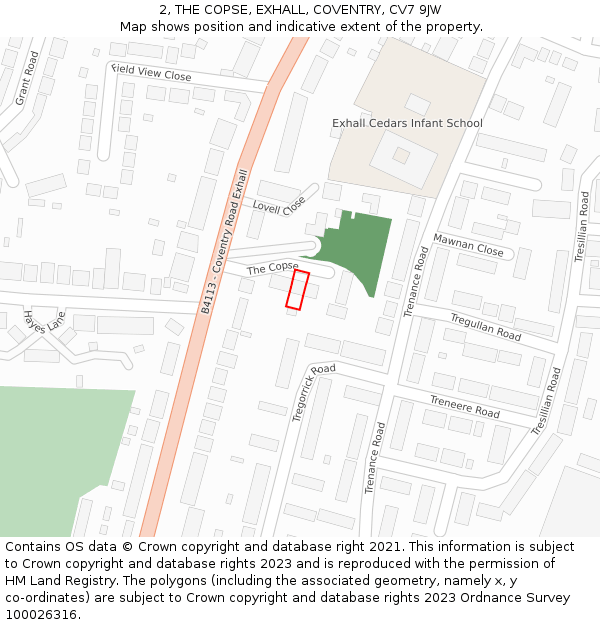 2, THE COPSE, EXHALL, COVENTRY, CV7 9JW: Location map and indicative extent of plot