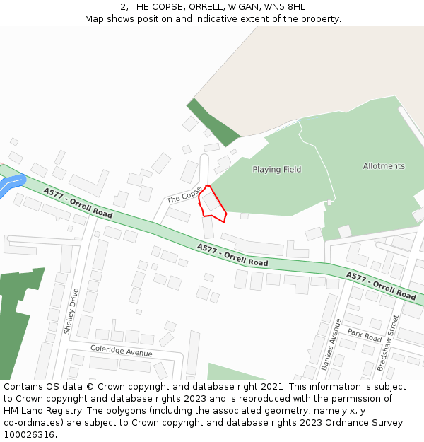 2, THE COPSE, ORRELL, WIGAN, WN5 8HL: Location map and indicative extent of plot