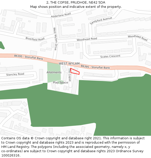 2, THE COPSE, PRUDHOE, NE42 5DA: Location map and indicative extent of plot