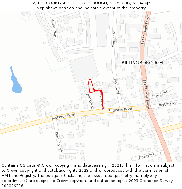 2, THE COURTYARD, BILLINGBOROUGH, SLEAFORD, NG34 0JY: Location map and indicative extent of plot