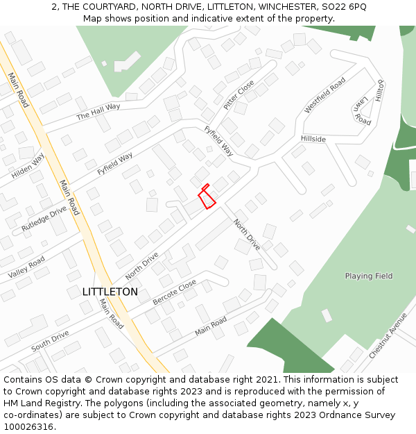 2, THE COURTYARD, NORTH DRIVE, LITTLETON, WINCHESTER, SO22 6PQ: Location map and indicative extent of plot