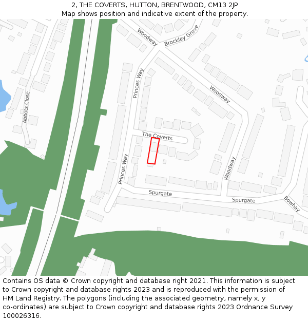2, THE COVERTS, HUTTON, BRENTWOOD, CM13 2JP: Location map and indicative extent of plot