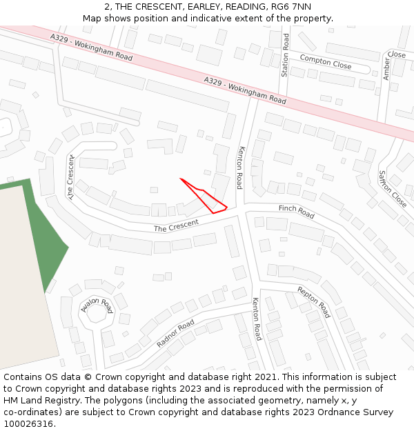 2, THE CRESCENT, EARLEY, READING, RG6 7NN: Location map and indicative extent of plot