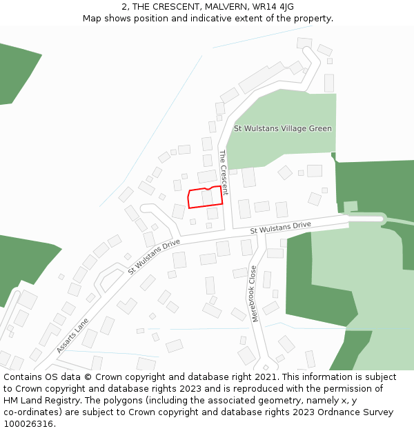 2, THE CRESCENT, MALVERN, WR14 4JG: Location map and indicative extent of plot