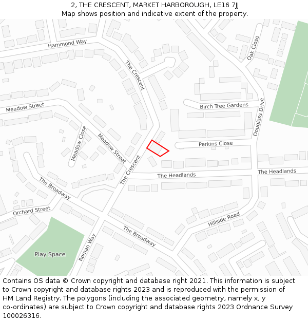 2, THE CRESCENT, MARKET HARBOROUGH, LE16 7JJ: Location map and indicative extent of plot