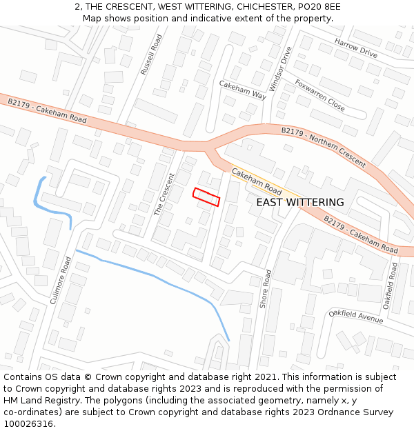 2, THE CRESCENT, WEST WITTERING, CHICHESTER, PO20 8EE: Location map and indicative extent of plot