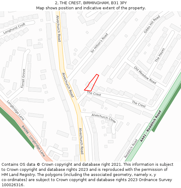 2, THE CREST, BIRMINGHAM, B31 3PY: Location map and indicative extent of plot